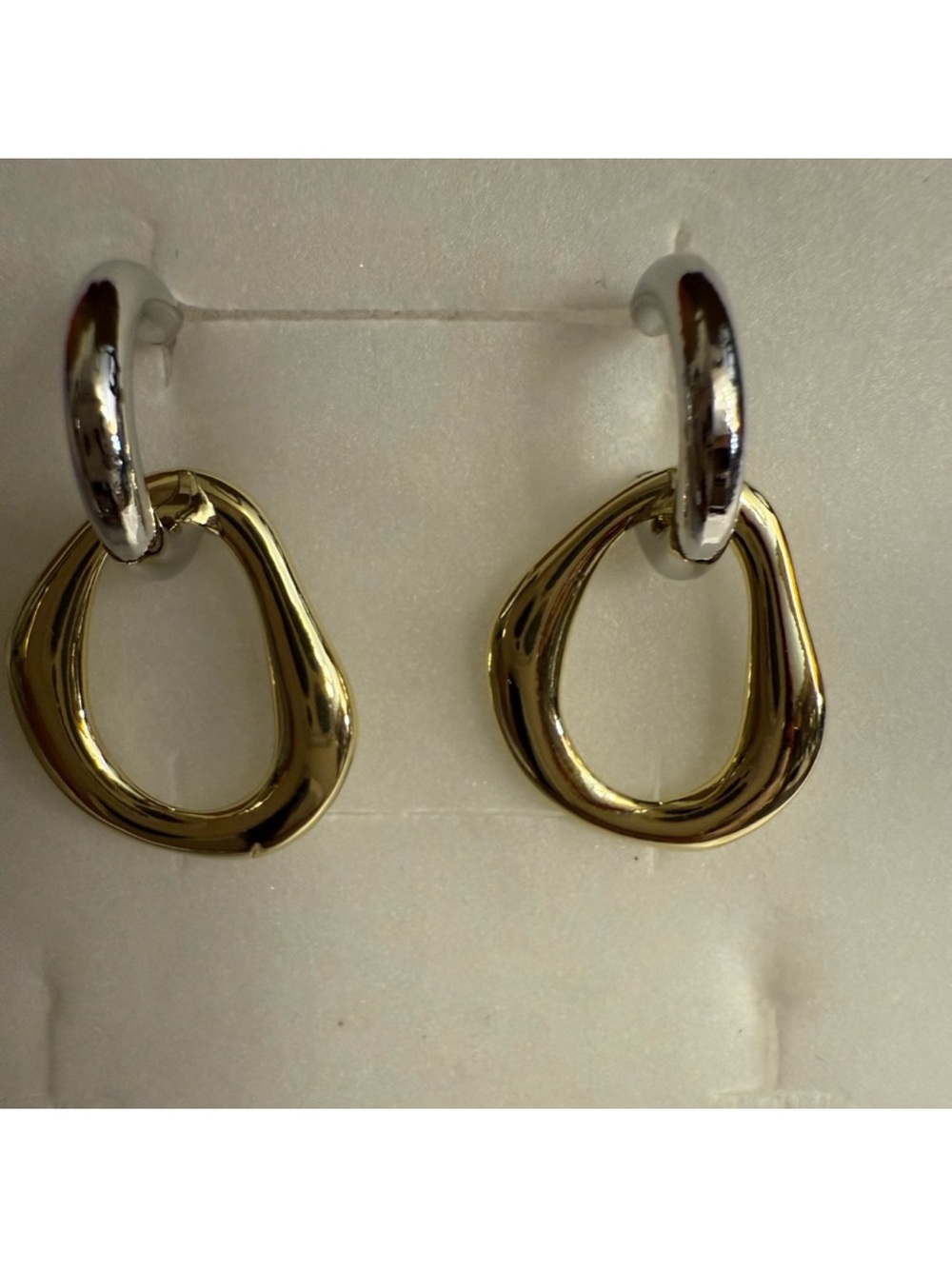 Two Tone Convertible Drop Earrings Silver Hoop Gold Dangle 2-in-1